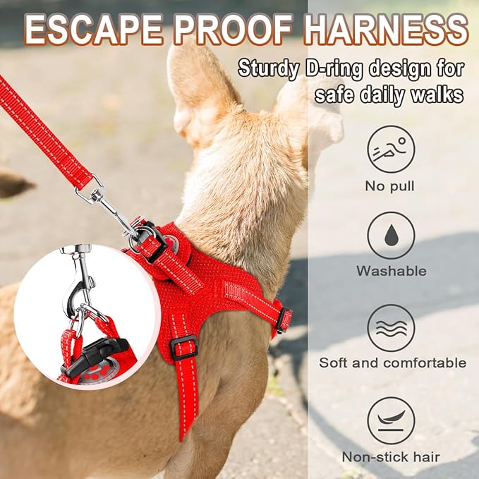 Dog Harness Step in Dog Vest Harness, Reflective Adjustable Puppy No Pull Harness Breathable Soft for Small and Medium Dogs Cats, Red, S-Mewly Pet