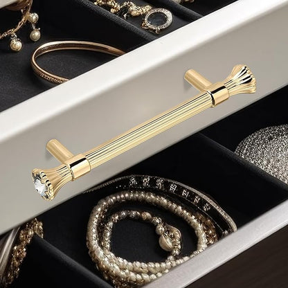 4 Pack Kitchen Cabinet Handles Gold, Crystal Dresser Drawer Pulls, Modern Bathroom Cabinet Handles, Kitchen Hardware for cabinets, Zinc Alloy Pull, 5.7 Inch Length, 4.1 Inch Hole Center