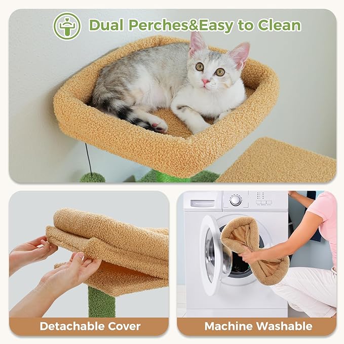 PAWZ Road Cat Tree, 53.5 Inches Tall Cat Tower with Spacious Hammocks, Condos and Scratching Posts, Cat House with Dual Padded Perches for Indoor Large Cats-Green-Mewly Pet