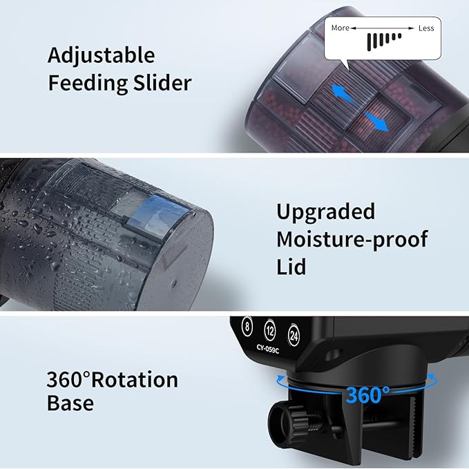 Automatic Fish Feeder for Aquarium: Rechargeable Fish Feeder Dispenser,Moisture-Proof & 200ML Large Capacity Betta Turtle Vacation Feeder,Auto Fish Food Dispenser Timer for Weekends/Business-Mewly Pet