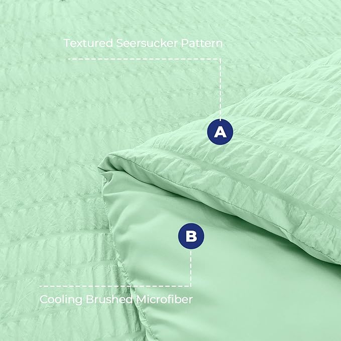 HYMOKEGE Mint Green California King Comforter Set Seersucker 7 Pieces, All Season Luxury Bed in a Bag for Bedroom, Bedding Set with Comforter, Sheets, Pillowcases & Shams