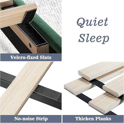 Allewie Full Bed Frame/Velvet Upholstered Bed Frame with Vertical Channel Tufted Headboard/Strong Wooden Slats/Platform Bed Frame/Mattress Foundation/Box Spring Optional/Easy Assembly/Green