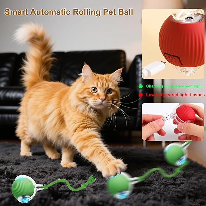 Interactive Cat Toy, 2025 New Interactive Rolling Cats Dog Toy Balls 360° Smart Automatic Rolling Pet Ball, Fast Moving Toy for Dog,Cat Ball Toy(Geen)-Mewly Pet