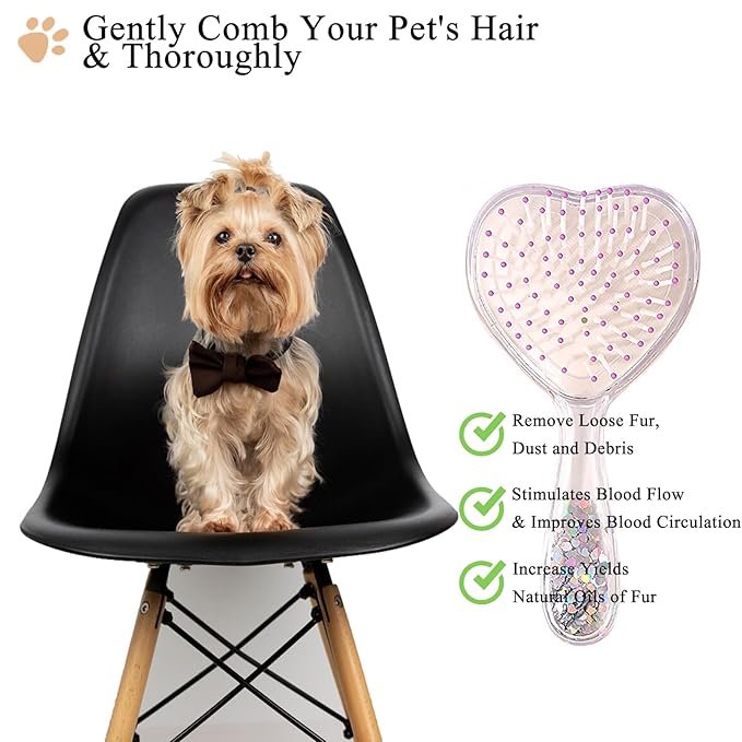 Small Dog Brush, Soft Brush for Shih Tzus, Yorkies, Maltipoos, Maltese, Love Shape Puppy Massaging Hair Comb for Small Dogs Cats Rabbits of All Hair Types (Glitter Purple)-Mewly Pet