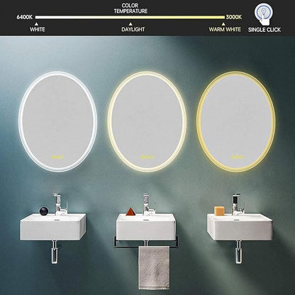 Wall-Mounted LED Oval Bathroom Mirror, Makeup Mirror (28 inches x 20 inches,) 3 Color Stepless Dimmable Memory Bathroom Vanity Mirror with Lights CRI90+ 3000-6400K Smart Mirror with Touch