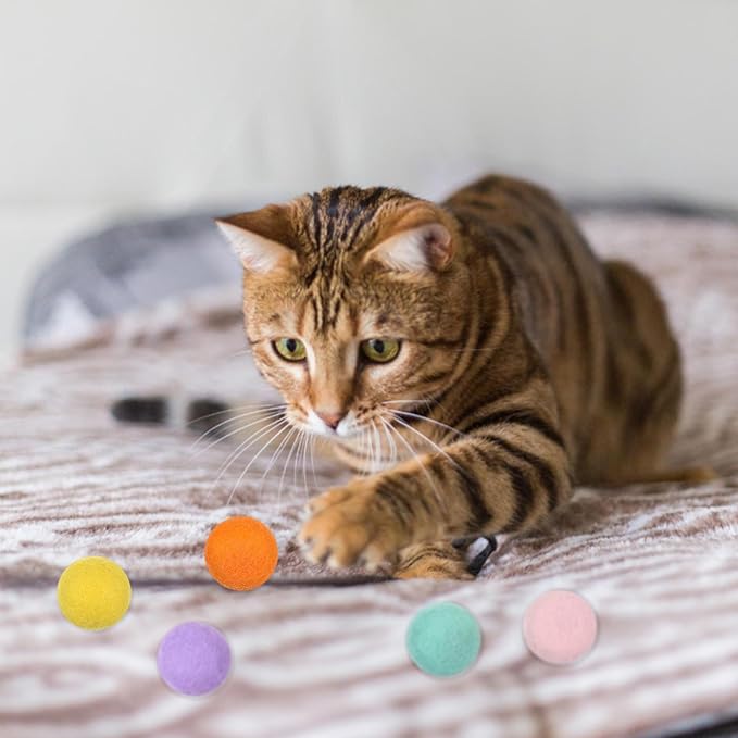 14 PCS Wool Cat Ball Toys, Quiet Play Felt Cat Ball Toys Kitty Kicker Exercise Toy, Fun Colorful Kitty Kitten Toy for Interactive Kitten Balls for Indoor 1.2in-Mewly Pet