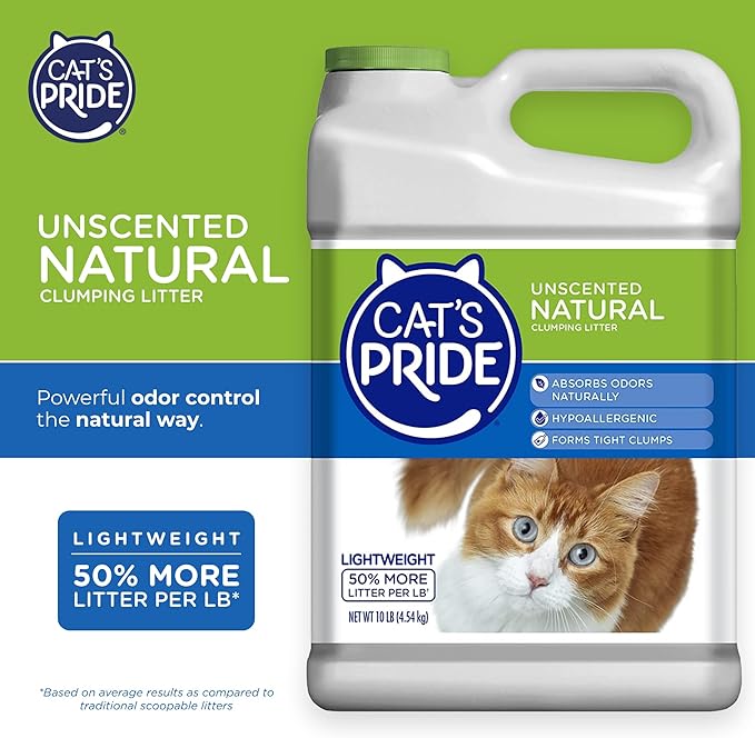 Cat's Pride Lightweight Clumping Litter: Natural - Powerful Odor Control - Unscented, 10 Pounds-Mewly Pet