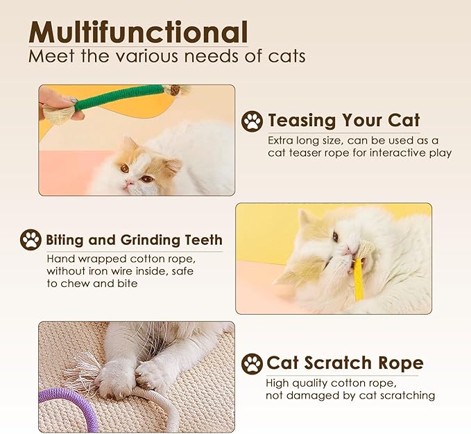 3 PCS Cotton Rope Cat Toys for Indoor Cats, Interactive Cat Rope Toys with Silvervine Fruit for Cats and Kittens, Handmade Pet Chew Toys for Teeth Cleaning-Mewly Pet