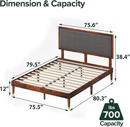 ZINUS Raymond Wood Platform Bed Frame with Adjustable Upholstered Headboard, Solid Wood Foundation, Wood Slat Support, No Box Spring Needed, Easy Assembly, King