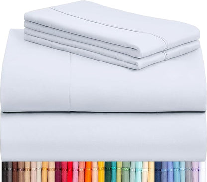 LuxClub 4 PC Sheet Set Bed Sheets Deep Pockets 16" Eco Friendly Wrinkle Free Cooling Machine Washable Hotel Bedding Silky Soft - Baby Blue California King