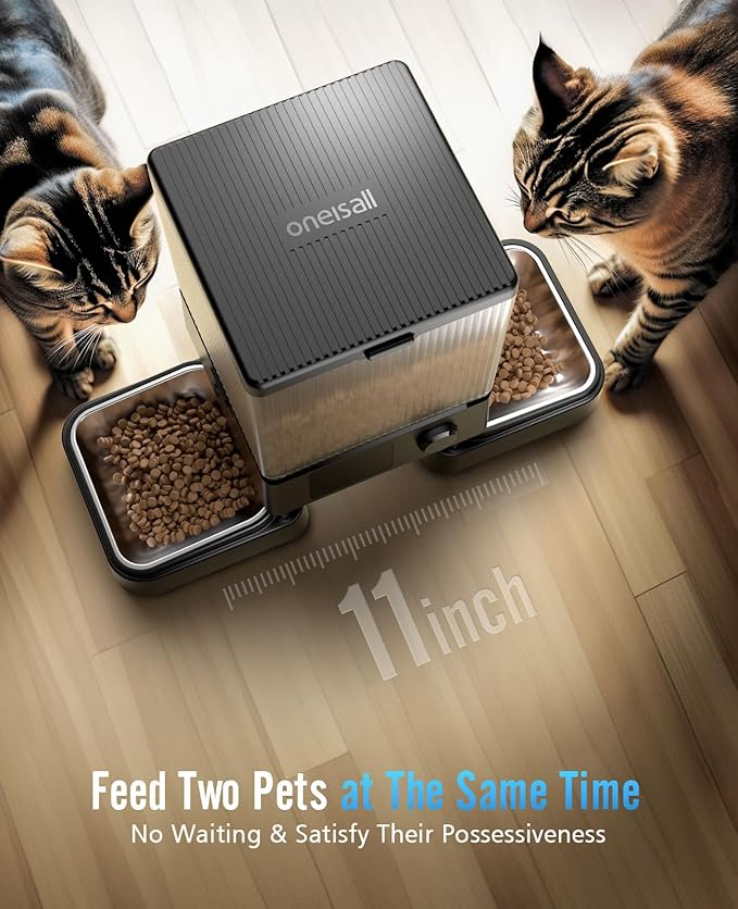 oneisall Automatic Cat Feeder with 5G WiFi, Automatic Cat Food Dispenser for 2 Cats Small Pets, 20 Cups/5L Timed Dry Food Dispenser with APP Control-Mewly Pet