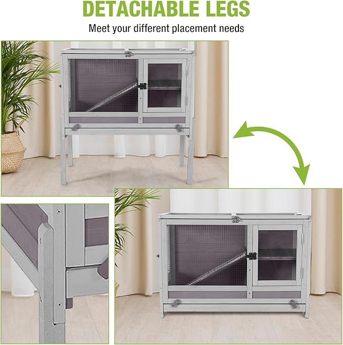 GUTINNEEN Rabbit Hutch Bunny House, 36.6" L Rabbit Cage with Anti Chewing Ramp, Guinea Pig Cage with Cooling Galvanized Sheet, Detachable Legs(Grey)-Mewly Pet
