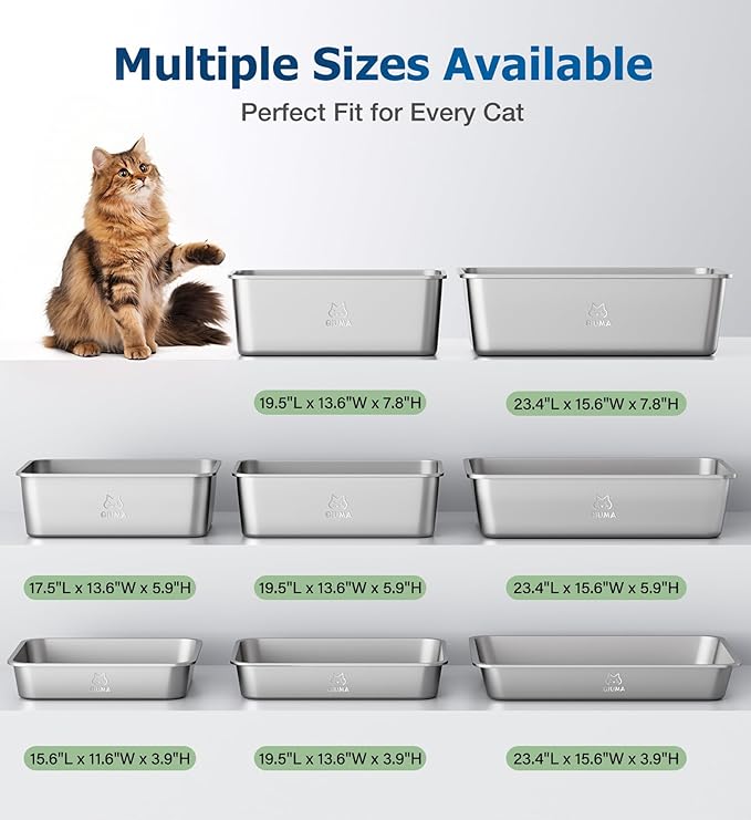 Extra Large Stainless Steel Cat Litter Box, 27.5" L×19.6" W×5.9" H, XXL Metal Kitty Litter Pan with High Sides, Odor-Free, Non-Stick, Easy to Clean, Ideal for Big Cats & Multi-Cat-Mewly Pet