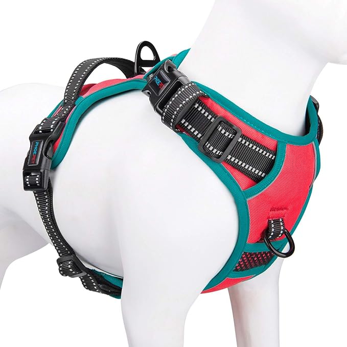 PHOEPET 2019 Upgraded No Pull Dog Harness, Reflective Adjustable Vest, with a Training Handle + 2 Metal Leash Hooks+ 3 Snap Buckles +4 Slide Buckles(S, Red)-Mewly Pet