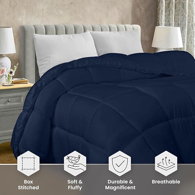 Utopia Bedding Comforter Duvet Insert, Quilted Comforter with Corner Tabs, Box Stitched Down Alternative Comforters Twin Size (Navy)