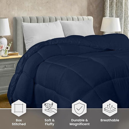 Utopia Bedding Comforter Duvet Insert, Quilted Comforter with Corner Tabs, Box Stitched Down Alternative Comforters Twin Size (Navy)