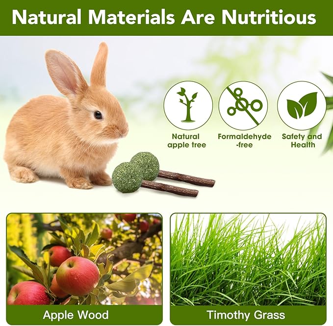 18-Pack Natural Alfalfa & Apple Wood Chew Lollipops for Small Pets - Healthy Dental Toys for Hamsters, Rabbits, Guinea Pigs, Chinchillas-Mewly Pet