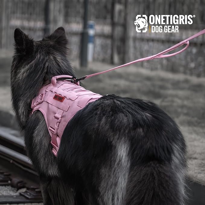 OneTigris Pink Dog Harness Leash Collar Set,Adjustable Dog Vest Harness for Walking Hiking Training(Medium)-Mewly Pet