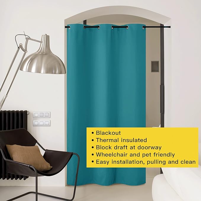 NICETOWN Sound Barrier Door Curtain, Laundry Divider for Office, Vintage and Sliding Room, Dividers Ideas for Loft, Dorm, Hotel, Living Room (Peacock Blue, 1 Pack, 8ft Tall x 5ft Wide)