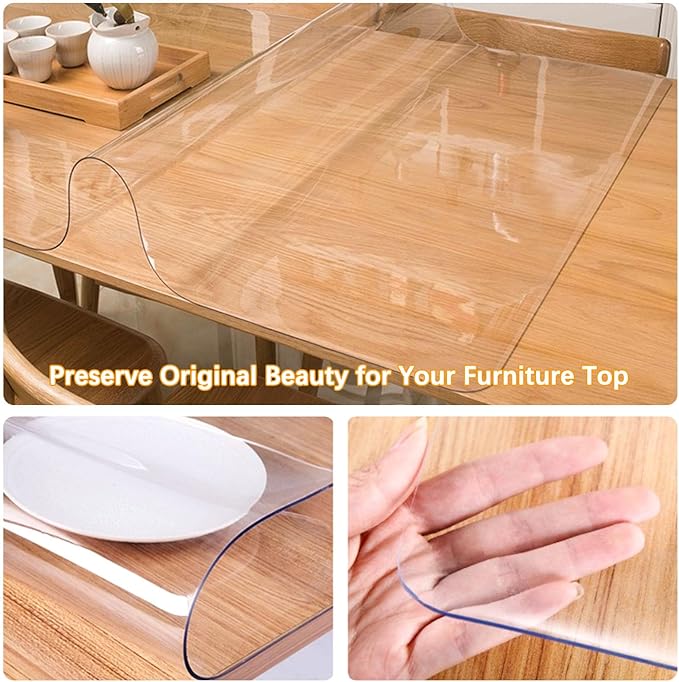 Clear Table Protector 24 x 36 Inch 1.5mm Thick Plastic Table Cover Protector, Waterproof PVC Clear Tablecloth Protector Pad, Rectangular Vinyl Desk Protector Mat for Tabletop Coffee Dining Room Table