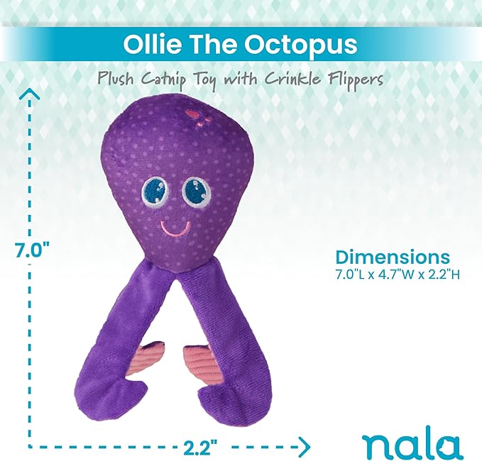 Caitec Presents Nala Cat Ollie The Octopus - Catnip Toy - Interactive Cat Toy - Chew Toy - Pillow Toy, 2 Pack-Mewly Pet