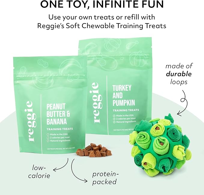 Reggie Forager Ball for Dogs | Mealtime Enrichment Toy | Reduces Boredom, Hyperactivity, Stress | Vet-Approved & Ideal for All Ages, Breeds, and Sizes-Mewly Pet