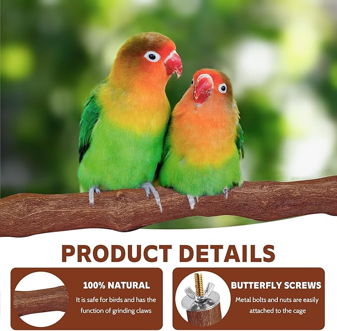 5PCS Bird Perch Stand Natural Wooden Parrot Stand Branch,3 Grape Wood Perch,2 Platform,Paw Grinding Fork Parakeet Chewing Stick Exercise Training Branches for Cockatiels,Small Birds-Mewly Pet