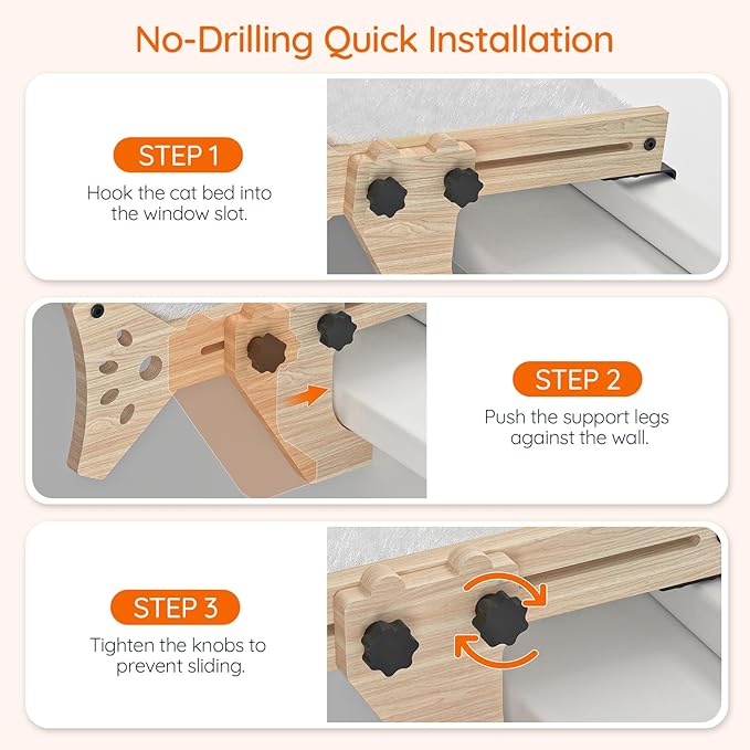 HOOBRO Cat Window Perch, Set of 2, Cat Window Hammock with Support Legs, Cat Hammocks for Indoor Use, Cat Beds with Soft Plush for Window and Floor, Natural NL44CS03-Mewly Pet