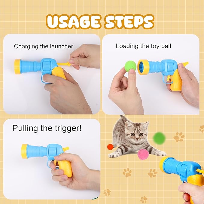 50Pcs Cat Toys Pom Pom Balls with 1 Launcher Set, Interactive Cat Toy Stuff for Indoor Both Adult & Kitten Toys-Mewly Pet
