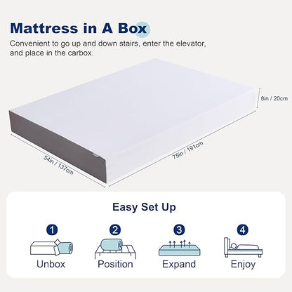 Amazon Basics HKSP01008F Plush Memory Foam Bed Mattress, Full, White/Grey, 75 x 54 x 8 inches