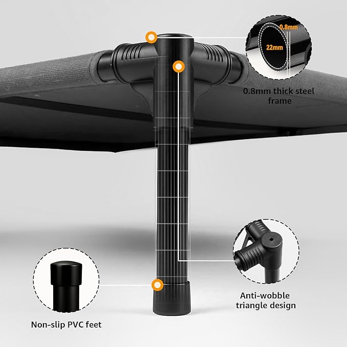 Canvas Elevated Dog Bed, Durable Chew Proof Outdoor Raised Pet Cot for Extra Large Dogs, Waterproof, Breathable, Portable, Washable, Easy Assembly, Sturdy Frame for Camping & Travel, Dark Grey-Mewly Pet