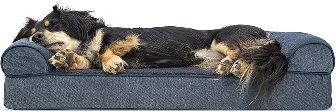 Furhaven Orthopedic Dog Bed for Medium/Small Dogs w/ Removable Bolsters & Washable Cover, For Dogs Up to 35 lbs - Sherpa & Chenille Sofa - Orion Blue, Medium-Mewly Pet