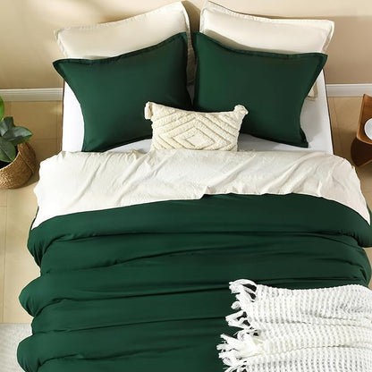Litanika Dark Emerald Green Full Comforter Set, 3 Pieces Solid Forest Bedding Set, All Season Fluffy Bed Set (79x90In Comforter & 2 Pillowcases)