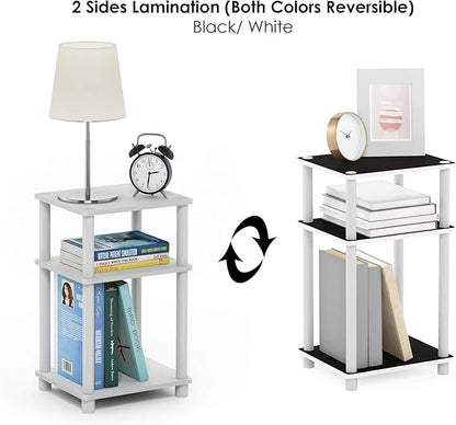 Furinno Just 3-Tier Turn-N-Tube End Table / Side Table / Night Stand / Bedside Table with Plastic Poles, 2-Pack, White/White