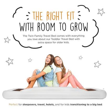 The Shrunks Twin Air Mattress Travel Bed for Kids and Adults with Pump Portable Inflatable Mattress Cot for Families Single Blow Up Air Bed for Travel, Camping, Sleepovers, or Home Twin Size Floor Bed