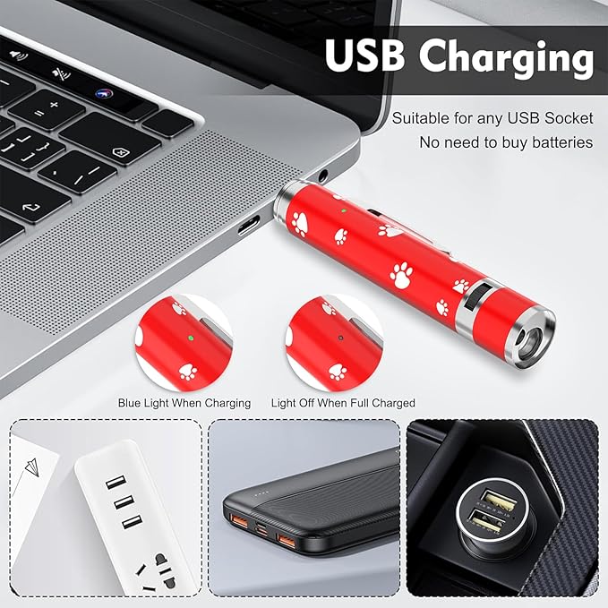 EAWONGEE Cat Toys, Rechargeable Interactive Toy for Cats with 7 Light Projection Modes, Indoor Kitty Pet Dog Toy for Training Chaser, 2 PCS Red-Mewly Pet