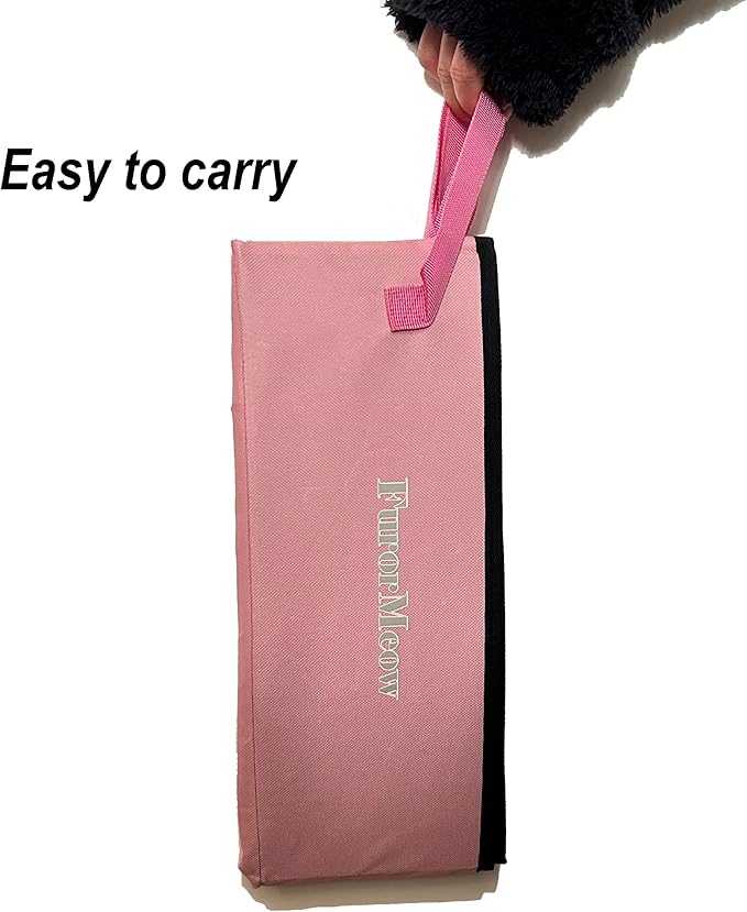 Pink Portable Cat Litter Box, Firm Waterproof Foldable for Travelling for Cats, Including Crinkle Ball, Poop Bags, Foldable Bowl and Scoop, 15.8x15.8x5.9 inches-Mewly Pet