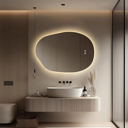 LED Bathroom Mirror with Lights 26x38, Stepless Dimmable Irregular Backlit Mirror with 3 Colors, Anti-Fog, Memory, Al-Alloy Lampshade, Frameless Vanity Mirror for Bathroom (Horizontal/Vertical)
