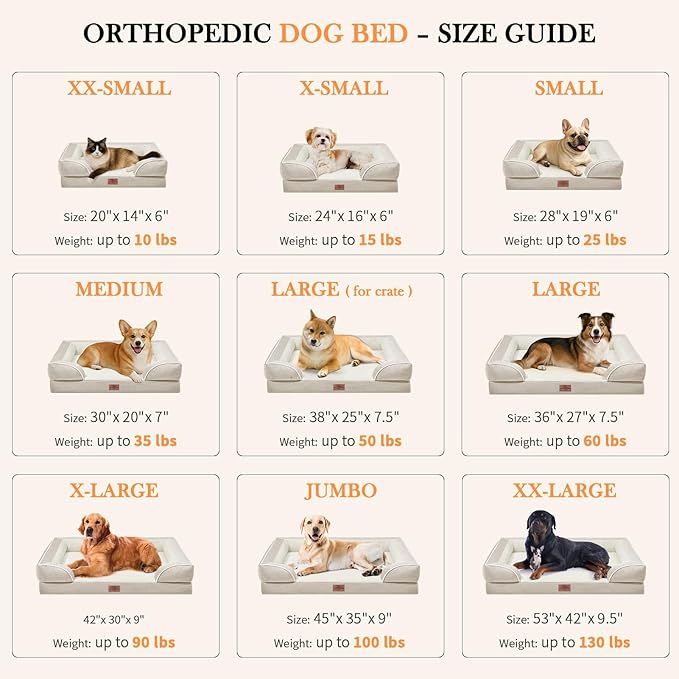 Comfort Expression XXL Dog Bed Waterproof, Extra Large Dog Beds Orthopedic Foam, Washable Dogs Sofa Bed Pet Beds with Removable Cover & Non-Slip Bottom(XX-Large,Beige)-Mewly Pet