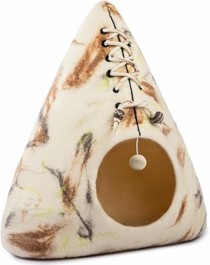 Luxurious Eco-Friendly Merino Wool Cat Cave Bed Teepee Design - Foldable Hideaway Pod for Indoor Cats - Premium Felt Kitten Beds - Covered Cat House for Ultimate Cozy Comfort by Woolygon-Mewly Pet
