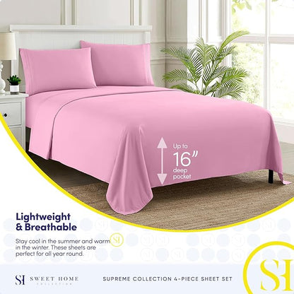 Twin Sheets - Breathable Luxury Sheets with Full Elastic & Secure Corner Straps Built In - 1800 Supreme Collection Extra Soft Deep Pocket Bedding Set, Sheet Set, Twin, Pink