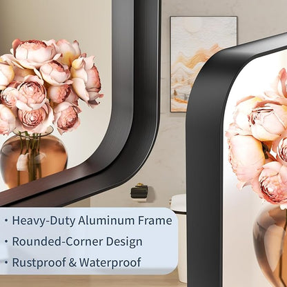 24×36 Black Bathroom Mirrors for Over Sink - Rectangular Wall Mirror with Rounded Corners & Metal Frame, Tempered-Glass Entryway Wall Decor for Bedroom, Living Room, Vanity, Horizontal/Vertical