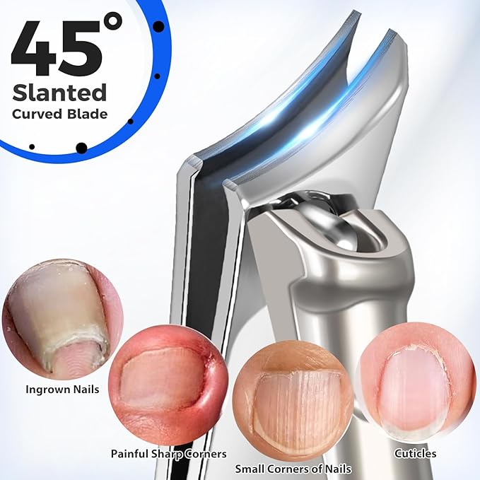 Toenail Clippers for Ingrown Thick Toenails, 16mm/37mm Wide Opening Heavy Duty Toe Nail Clippers for Men Thick Nails with Long Handle, 45 Degrees Very Sharp Slanted Curved Blade Toenail Clippers-Mewly Pet