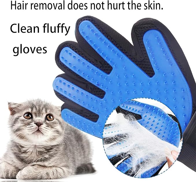 Zoocozy 2 in 1 Pet Hair Removal Glove for Cat Dog, Indoor Cat Grooming Gloves, Pet Washing Brush for Shedding Massage - Double-Sided Available(Dark Blue)-Mewly Pet