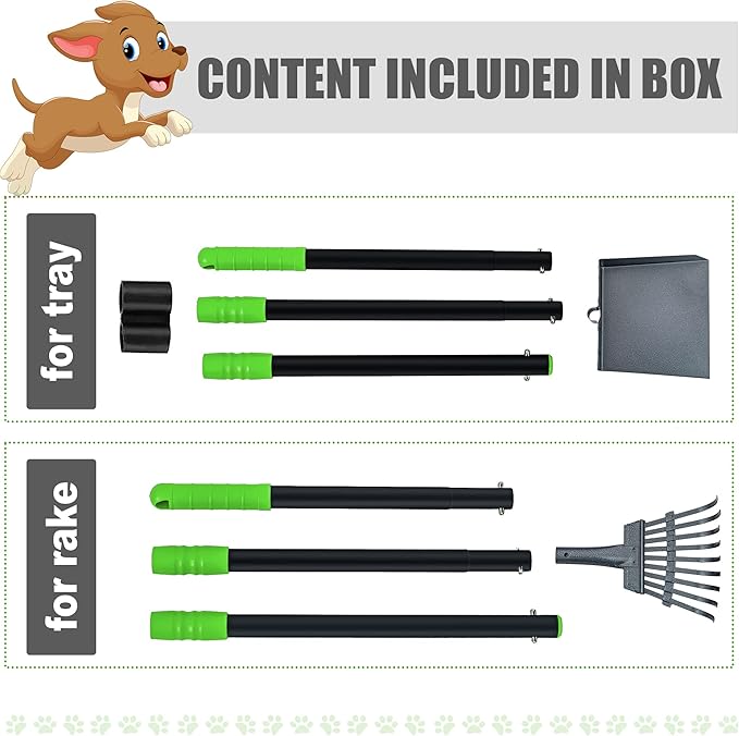 Niubya Pooper Scooper for Dogs, Metal Poop Scooper Tray and Rake Set with Adjustable Long Handle, Dog Pooper Scooper for Pet Waste Removal-Mewly Pet