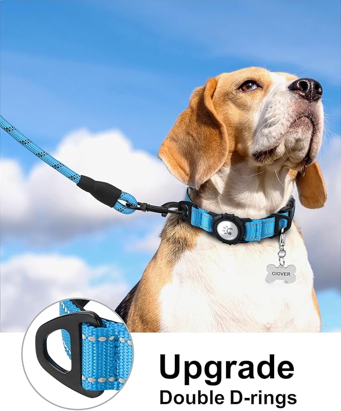 TagME Airtag Dog Collar,Waterproof Reflective Pet Collar with Airtag Holder,Soft Padded and Double D-Rings for Medium Dogs,Light Blue-Mewly Pet