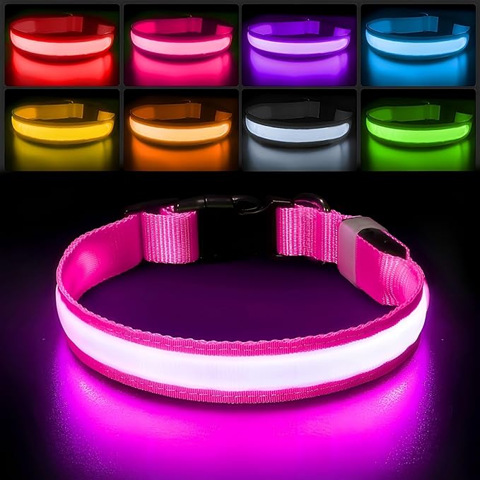 PcEoTllar Light up Dog Collar for Night Walking - LED Dog Collar Light Rechargeable Color Changing, Glow in The Dark Dog Collars Waterproof Glowing Dog Collars for Large Small Medium Dogs-Mewly Pet