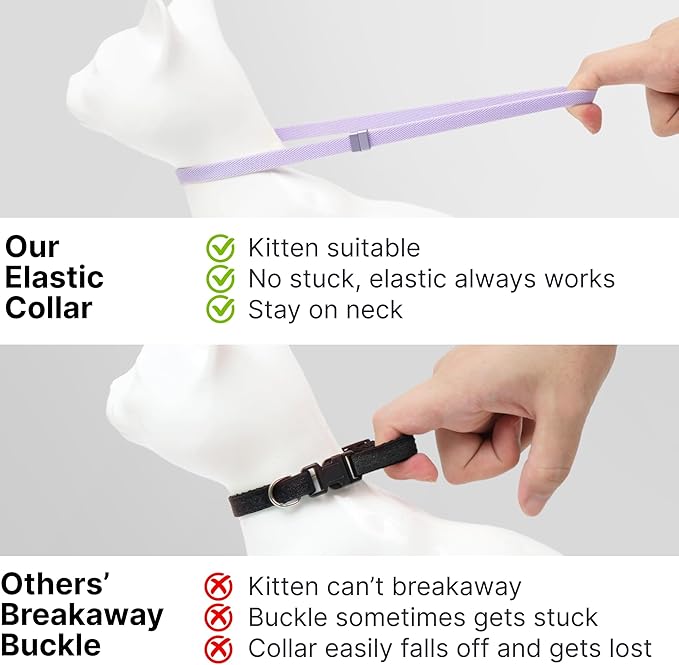 Safety Cat Collar - U.S. IDA Gold Awarding Design, Stretch Elastic Quick Release, Non Breakaway - Light Weight for Kitten, Neck Fit 7.8'-15.7' for All Small Large Cat,M(Sierra Blue)-Mewly Pet