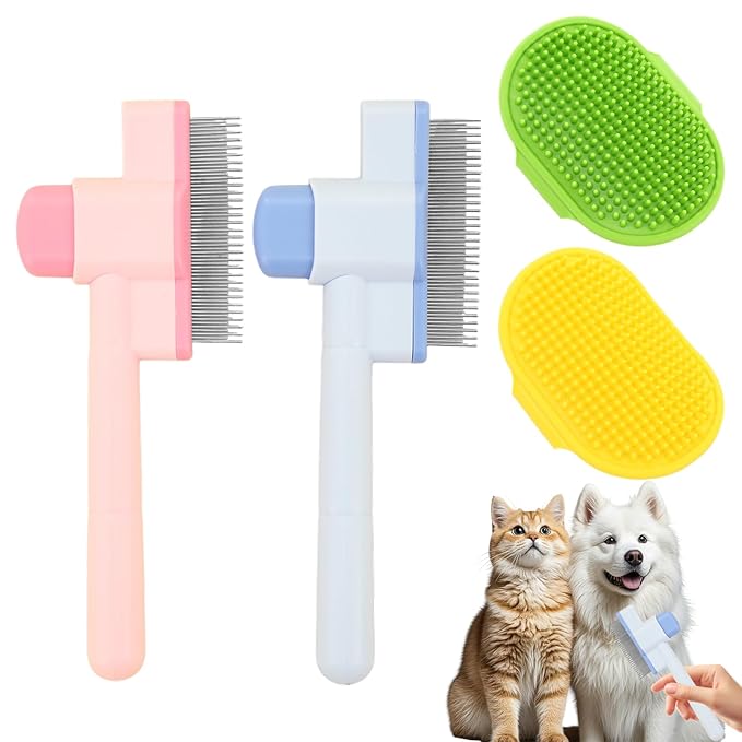 Cat Comb, Cat Grooming Brush, Self-Cleaning Flea Comb, Multi-Functional Pet Comb,Suitable for Pet Massage, Cleaning And Hair Removal-Mewly Pet