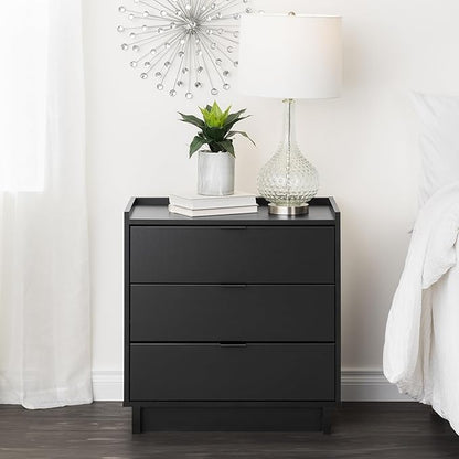 Prepac Simply Modern Nightstand Bedside Table, Black Nightstand for Bedroom, End Table with 3 Drawers 26.5" W x 26.75" H x 16" D